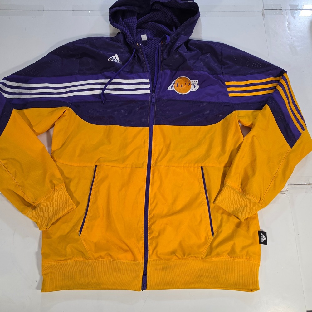 Adidas LA Lakers NBA Windbreaker Jacket Purple Gold Mens Large Sample Full Zip